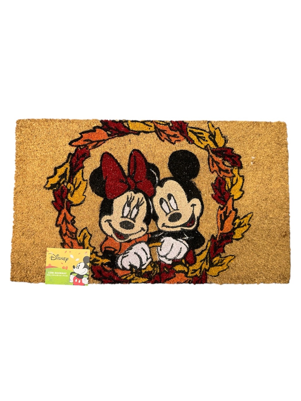 Disney Mickey & Minnie Fall Leaf Wreath Doormat - Tan, Red, Black